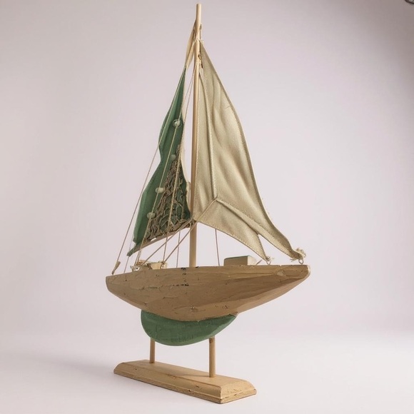 Vintage-Style Rustic Sailing Boat Model - Wooden Yacht with Fabric Sails - NWOT - Picture 1 of 8